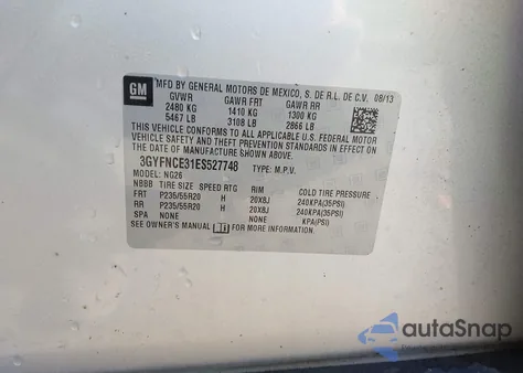 2014 Cadillac Srx Performance Collection z USA, uszkodzony, nr VIN 3GYFNCE31ES527748